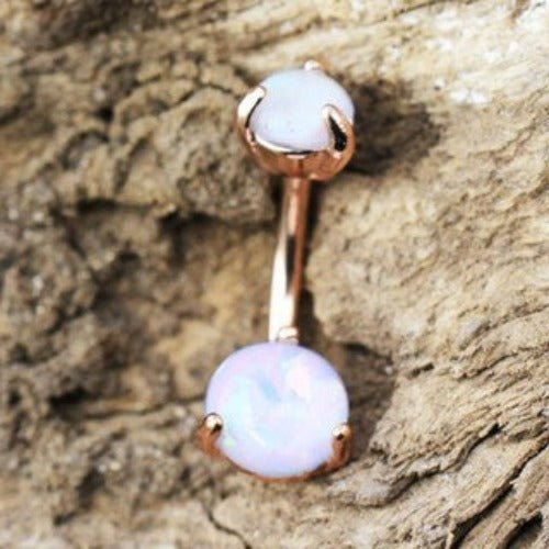 Rose Gold Navel Ring with Prong Set White Synthetic Opal-0