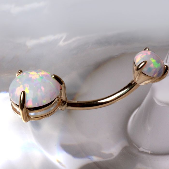 14Kt. Yellow Gold Navel Ring with Prong Set White Synthetic Opal-1