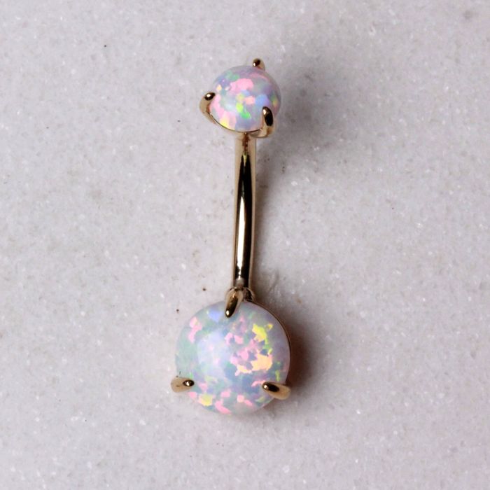 14Kt. Yellow Gold Navel Ring with Prong Set White Synthetic Opal-0