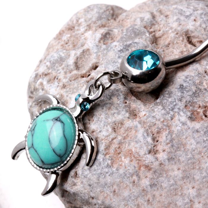 316L Stainless Steel Turquoise Turtle Dangle Navel Ring-1