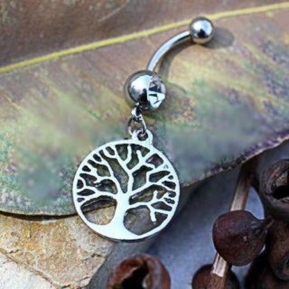 316L Stainless Steel Tree of Life Dangle Navel Ring-0