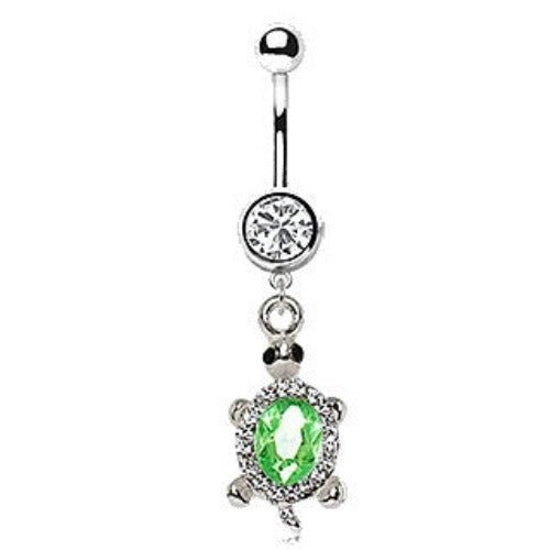 316L Stainless Steel Dazzling Green Turtle Dangle Navel Ring-2