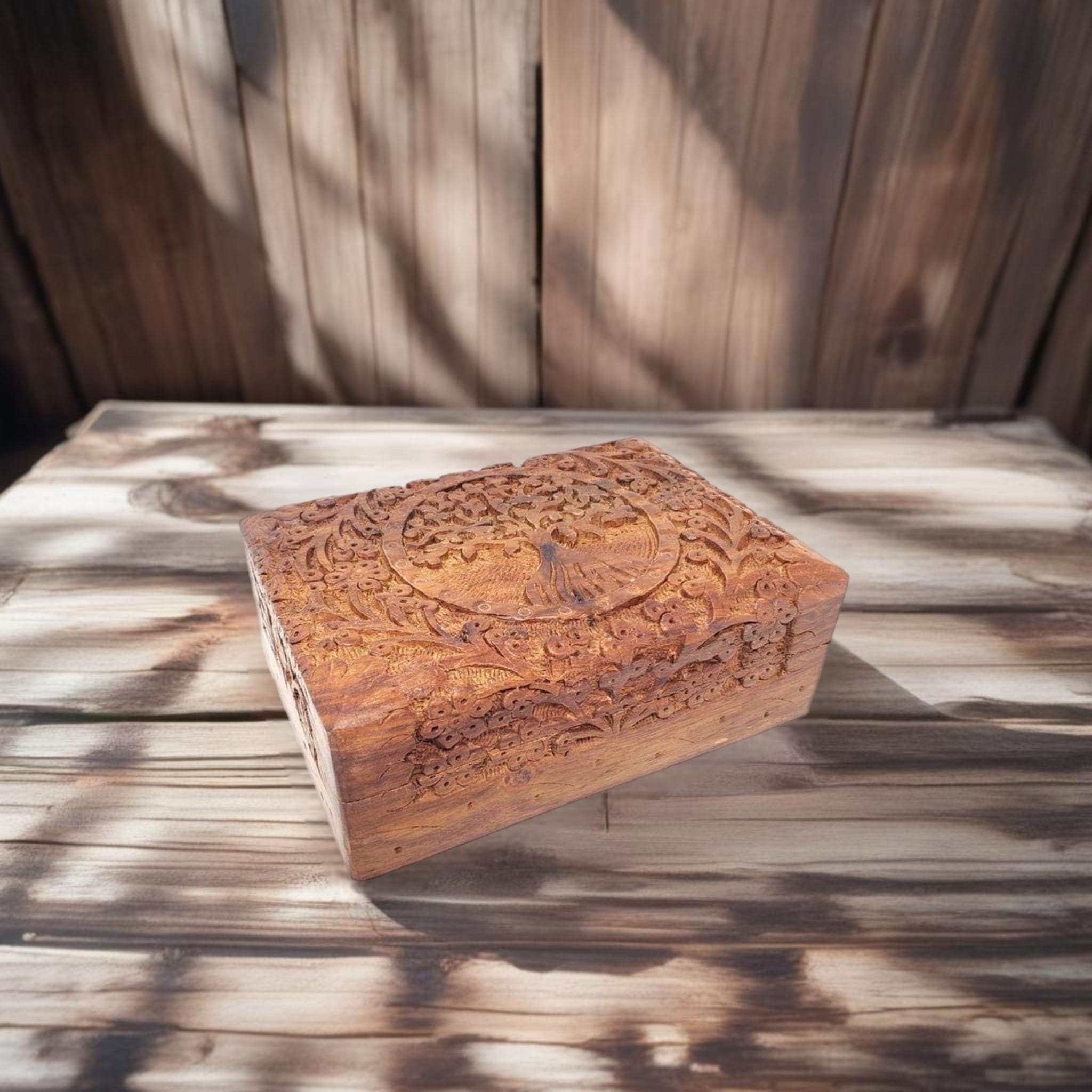 Hand-Carved Tree of Life Wood Box | 5x7&quot;