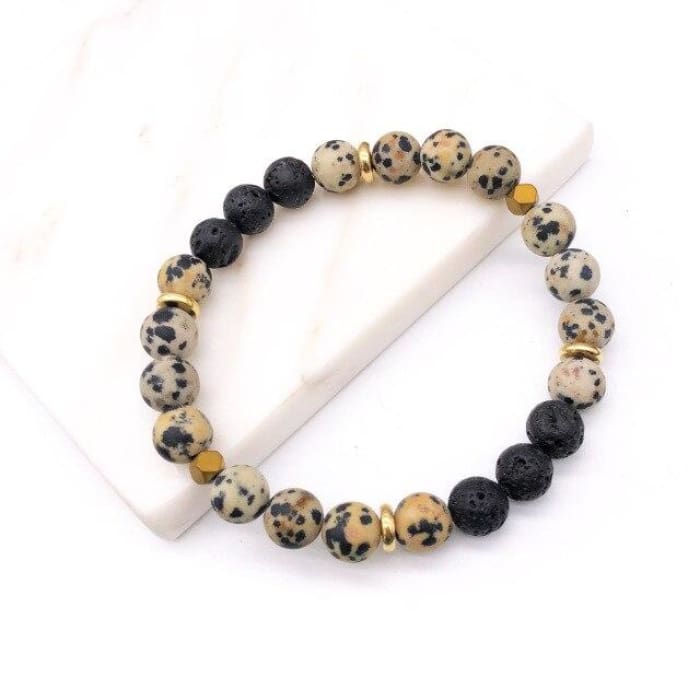 Dalmatian Jasper | Black Lava Stone | Essential Oil Bracelet - HartCentered