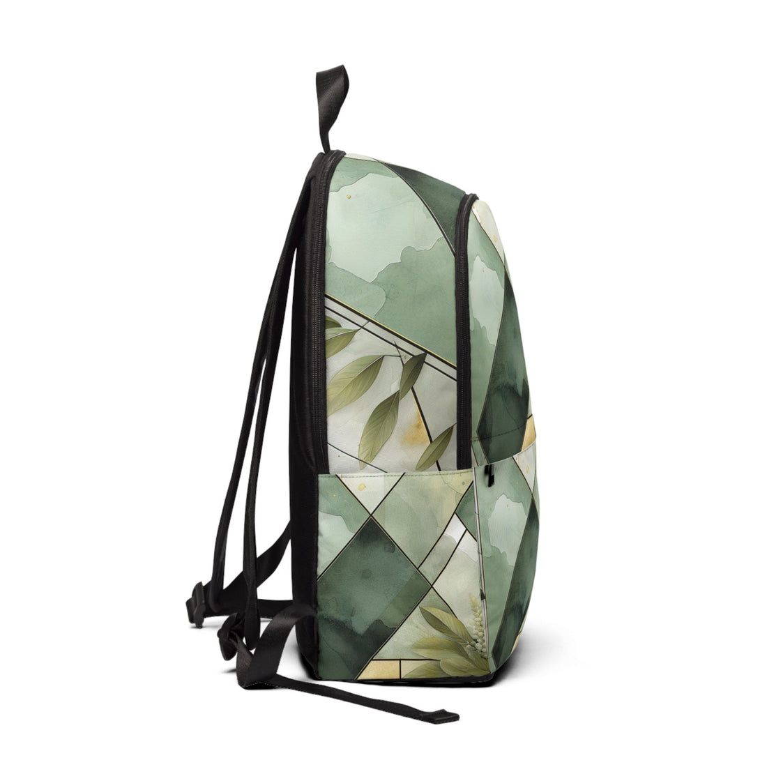 Olive Green Waterproof Backpack | Mint Leaf Geometric Print