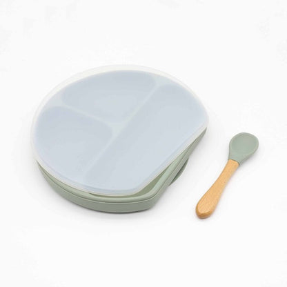 Baby Silicone Compartment Plate With Wooden Spoon-9