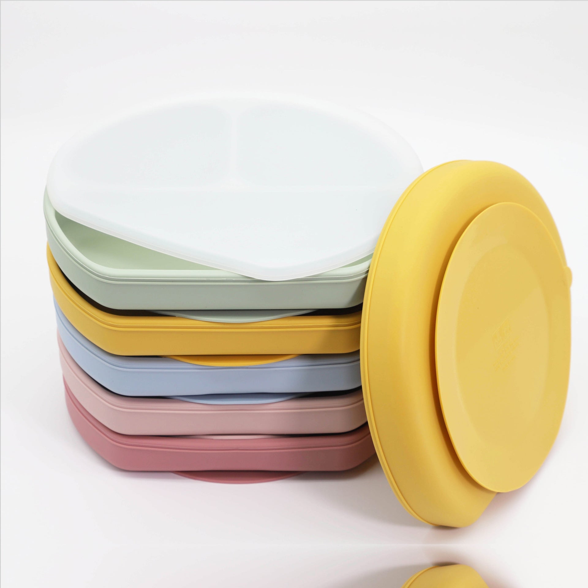 Baby Silicone Compartment Plate With Wooden Spoon-2