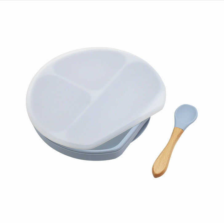 Baby Silicone Compartment Plate With Wooden Spoon-8