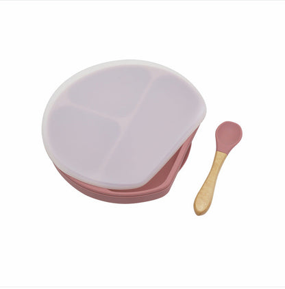 Baby Silicone Compartment Plate With Wooden Spoon-6