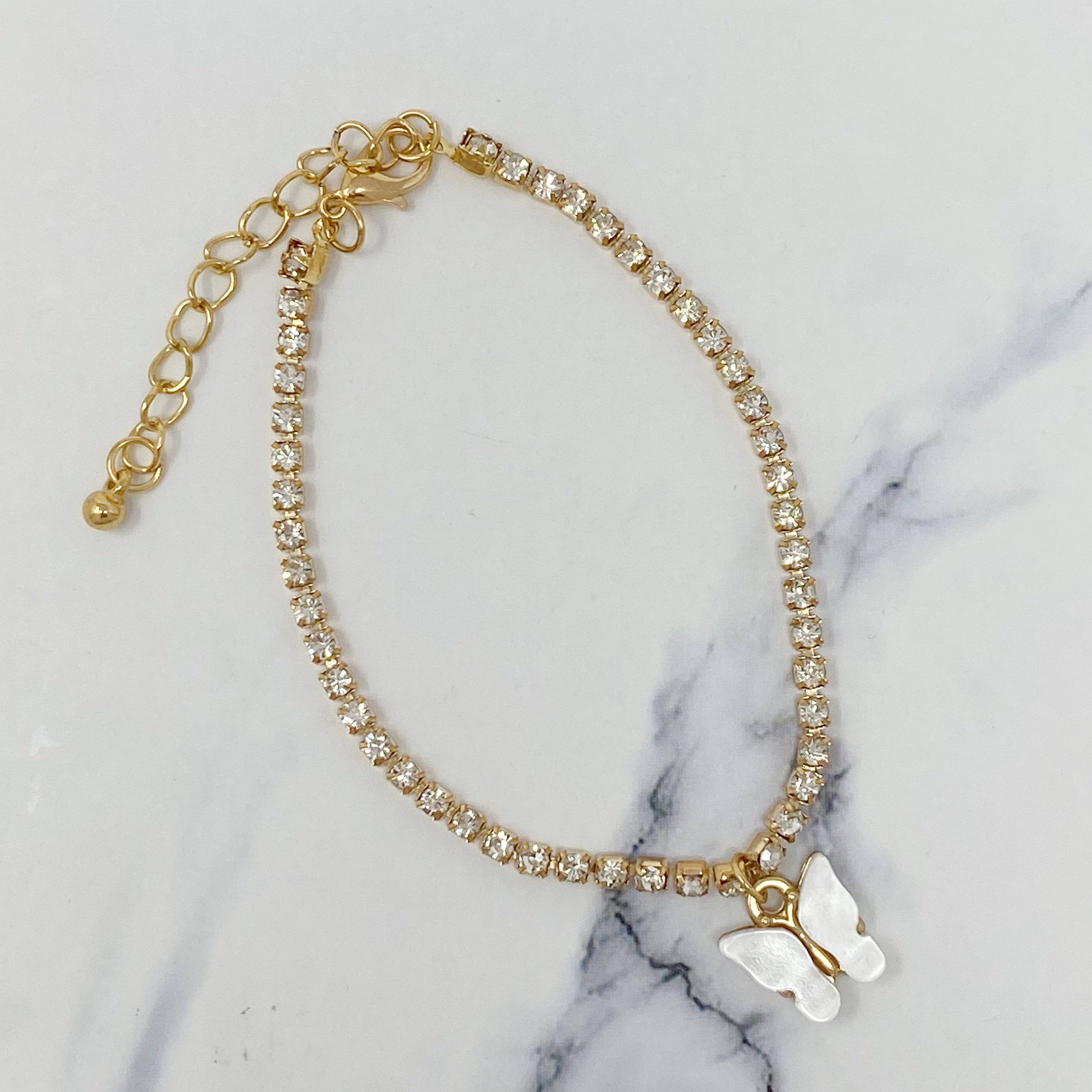 Sparkly Butterfly Anklet | Gold-Plated Alloy Metal Ankle Bracelet