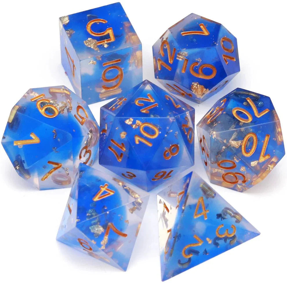 Sharp Edge: Blue Clear Gold Foil Dice Set - HartCentered