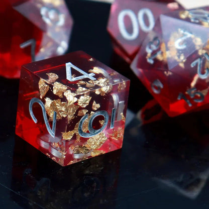 Sharp Edge: Red Clear Gold Foil Dice Set - HartCentered