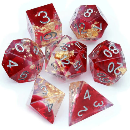 Sharp Edge: Red Clear Gold Foil Dice Set - HartCentered