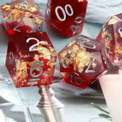 Sharp Edge: Red Clear Gold Foil Dice Set - HartCentered