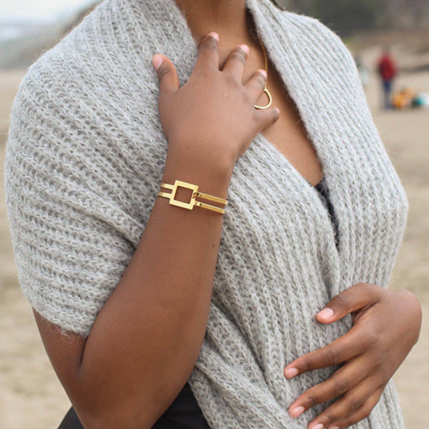 Geo Stripe Bombshell Cuff | 14k-Gold Plated Brass Bullet Castings | Handmade in Cambodia