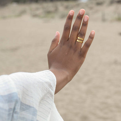 Geo Stripe Bombshell Ring | 14k-Gold Plated Brass Bullet Castings | Handmade in Cambodia