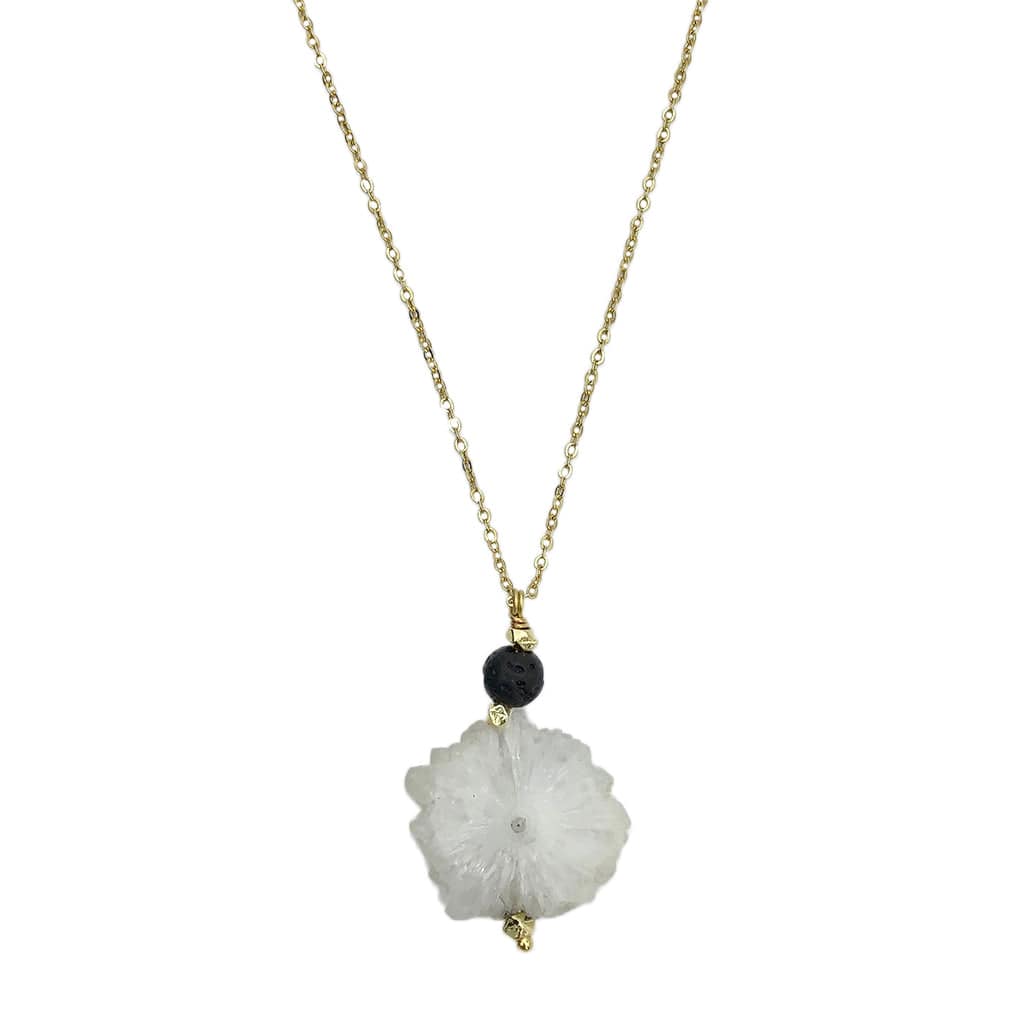 Solar Quartz &amp; Lava Stone Necklace | Brass Chain