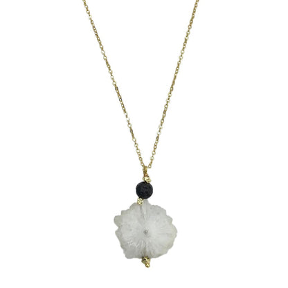 Solar Quartz &amp; Lava Stone Necklace | Brass Chain