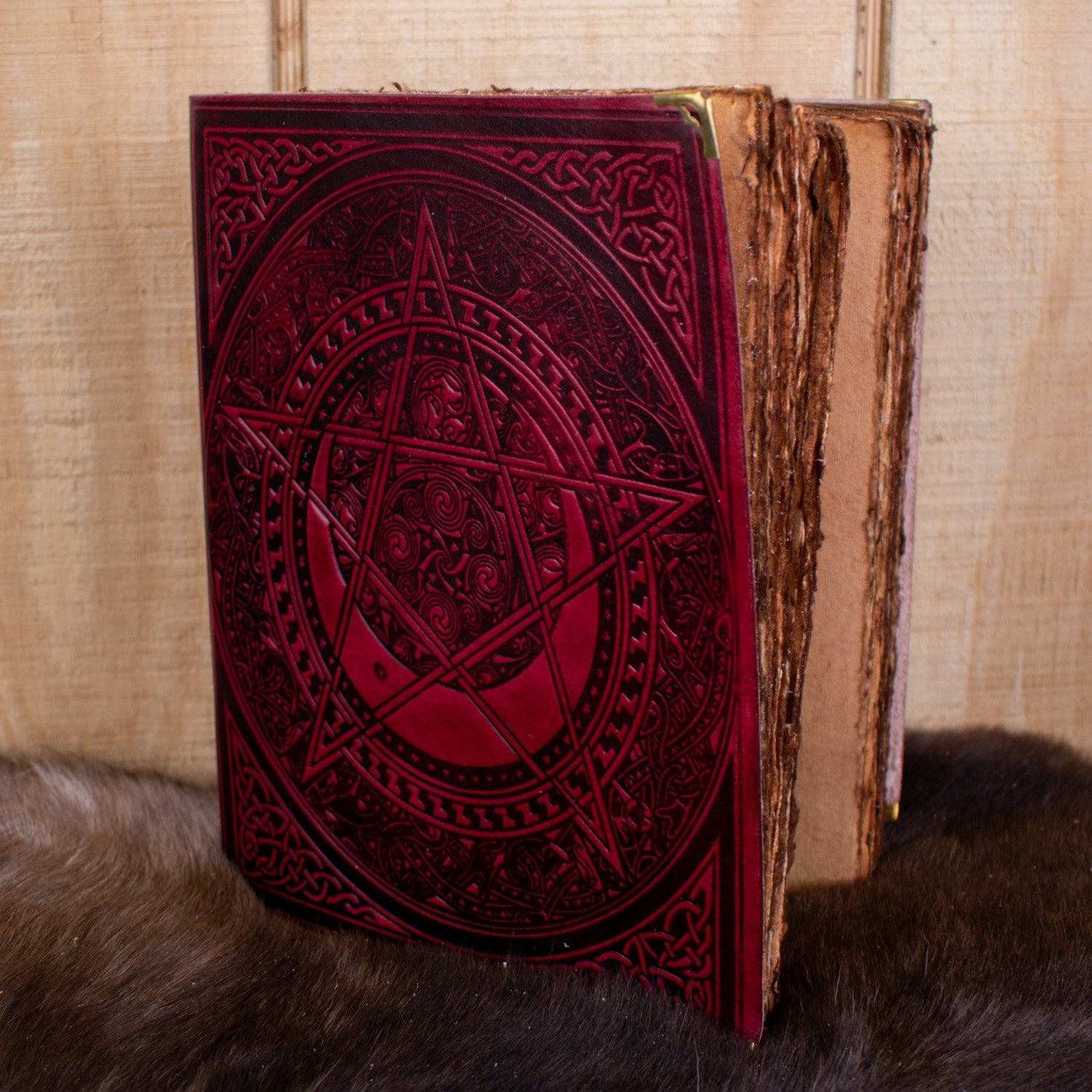 &quot;The Pentacle&quot; Red Spellbook Leather Journal-0