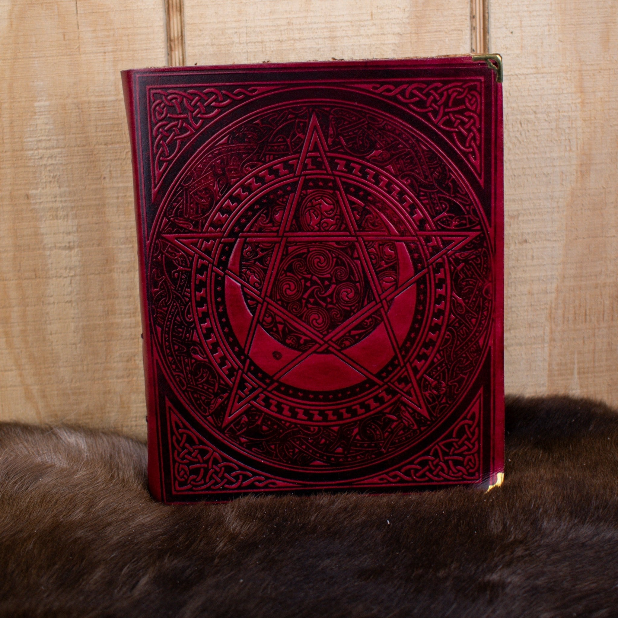 &quot;The Pentacle&quot; Red Spellbook Leather Journal-1