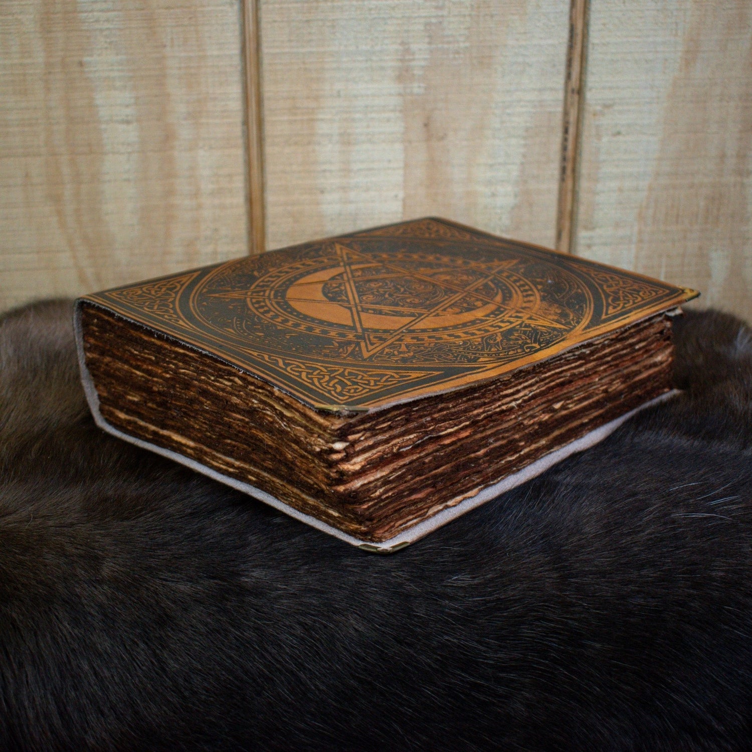 &quot;The Pentacle&quot; Tan Spellbook Leather Journal-2