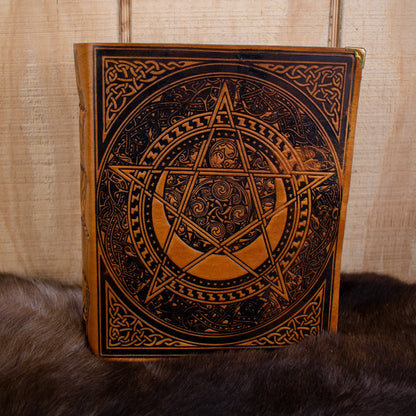 &quot;The Pentacle&quot; Tan Spellbook Leather Journal-0