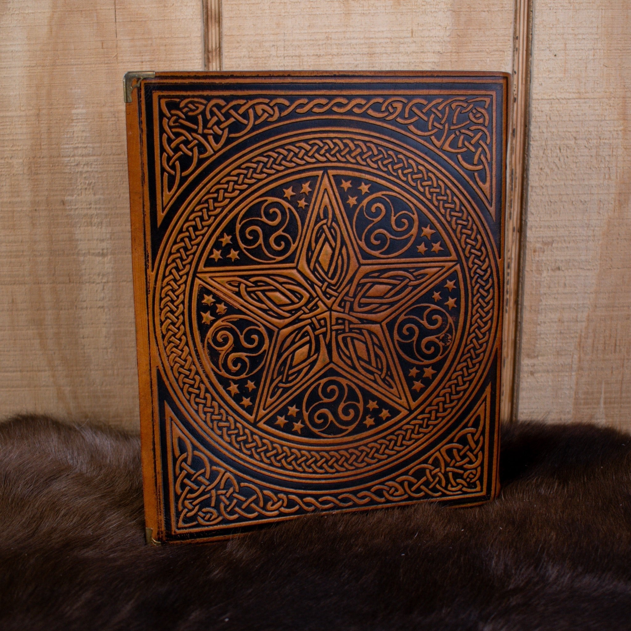 &quot;The Pentacle&quot; Tan Spellbook Leather Journal-1