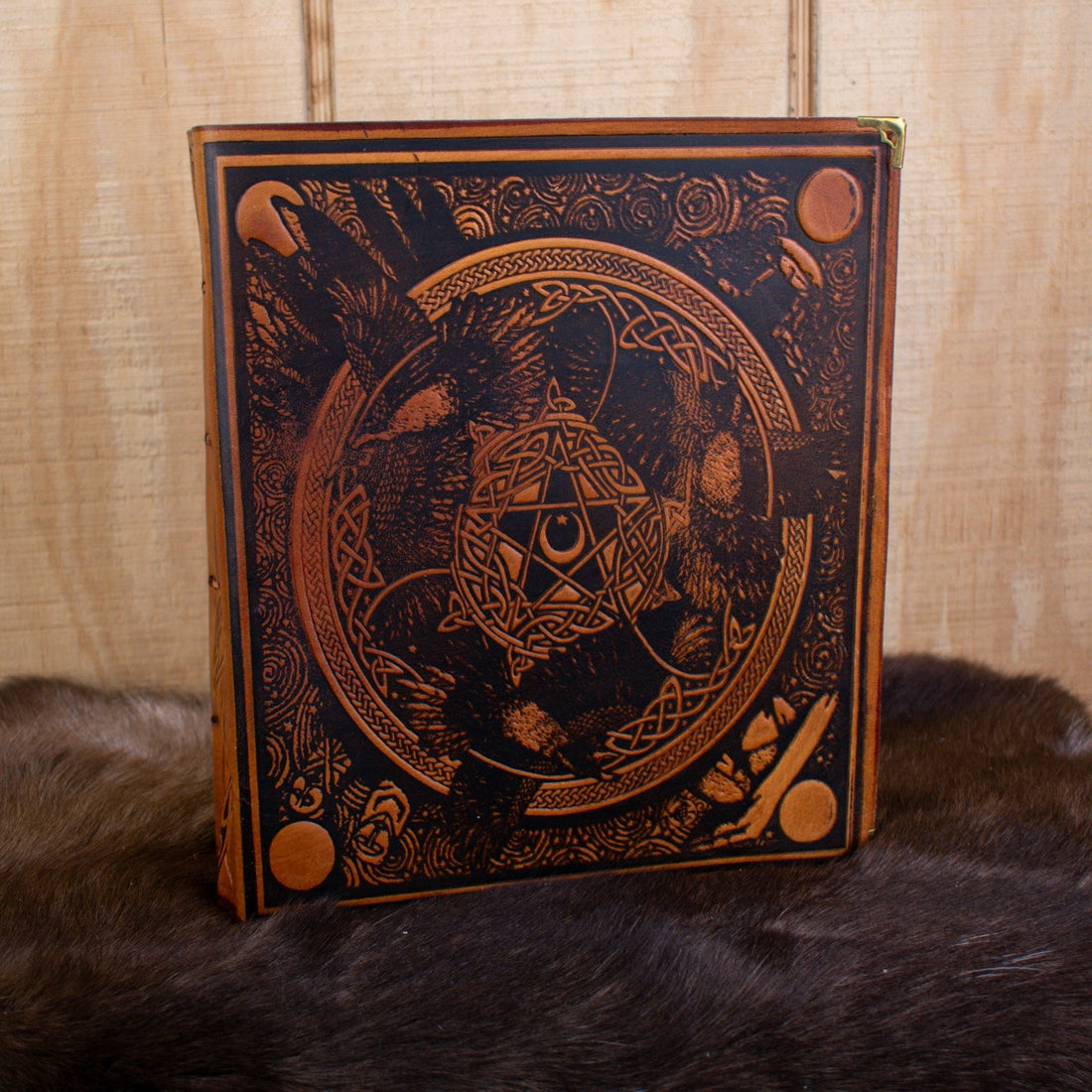 &quot;The Ravens&quot; Tan Spellbook Leather Journal-0