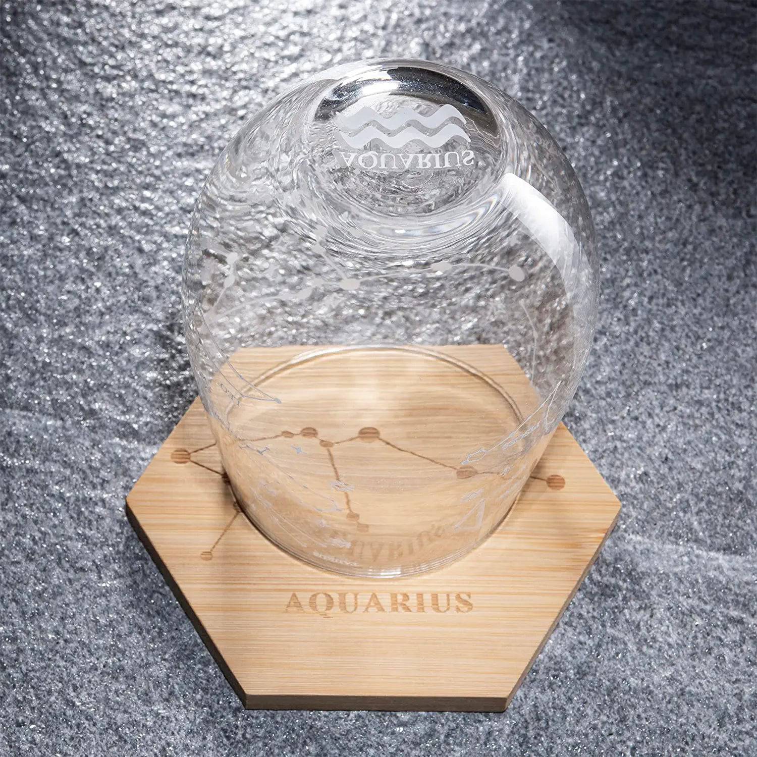 Aquarius | Set of 2 Zodiac Sign Wine Glasses with 2 Wooden Coasters by The Wine Savant