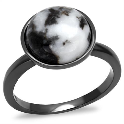 TK2902 - IP Light Black  (IP Gun) Stainless Steel Ring with Semi-Precious Hematite in Multi Color-0