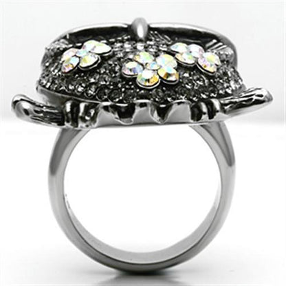 TK603 - High polished (no plating) Stainless Steel Ring with Top Grade Crystal  in Smoked Quartz-2