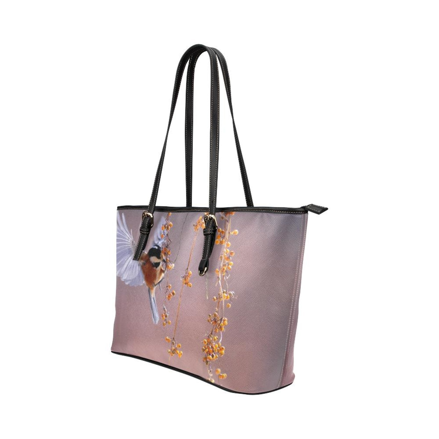 Large Leather Tote Shoulder Bag - Purple Hummingbird Illustration-1