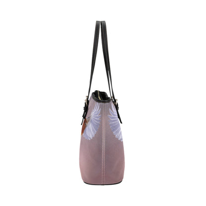 Large Leather Tote Shoulder Bag - Purple Hummingbird Illustration-2