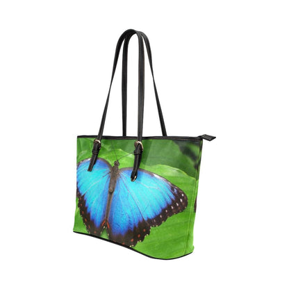 Large Leather Tote Shoulder Bag - Vibrant Blue Butterfly Illustration-1