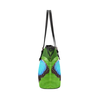 Large Leather Tote Shoulder Bag - Vibrant Blue Butterfly Illustration-2