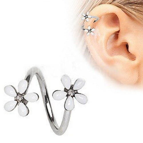 316L Stainless Steel White Wild Flower Twist Cartilage-0