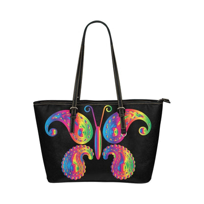 Large Leather Tote Shoulder Bag - Butterfly Black  T227785-0