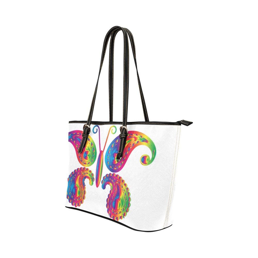 Large Leather Tote Shoulder Bag - Butterfly White  T260553-1