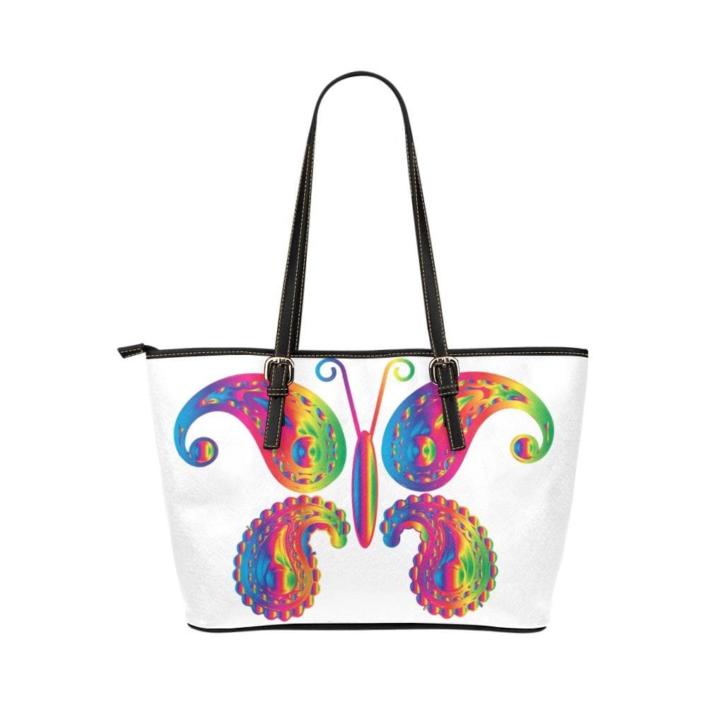 Large Leather Tote Shoulder Bag - Butterfly White  T260553-3