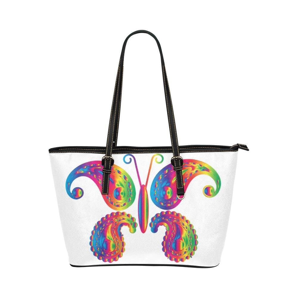 Large Leather Tote Shoulder Bag - Butterfly White  T260553-0