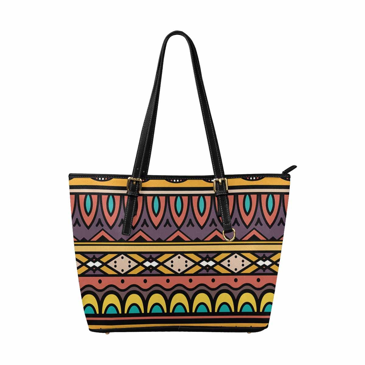 Large Leather Tote Shoulder Bag - Bohemian Multicolor Illustration-3