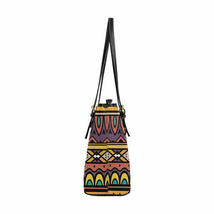 Large Leather Tote Shoulder Bag - Bohemian Multicolor Illustration-2