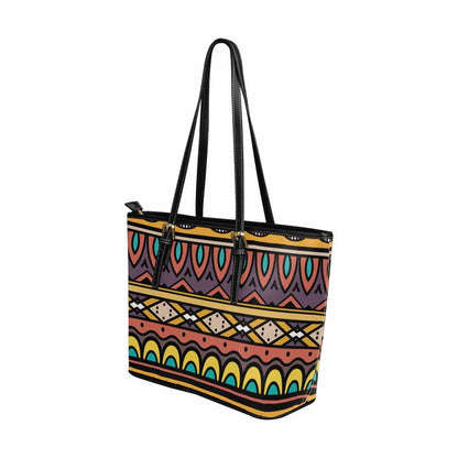 Large Leather Tote Shoulder Bag - Bohemian Multicolor Illustration-1