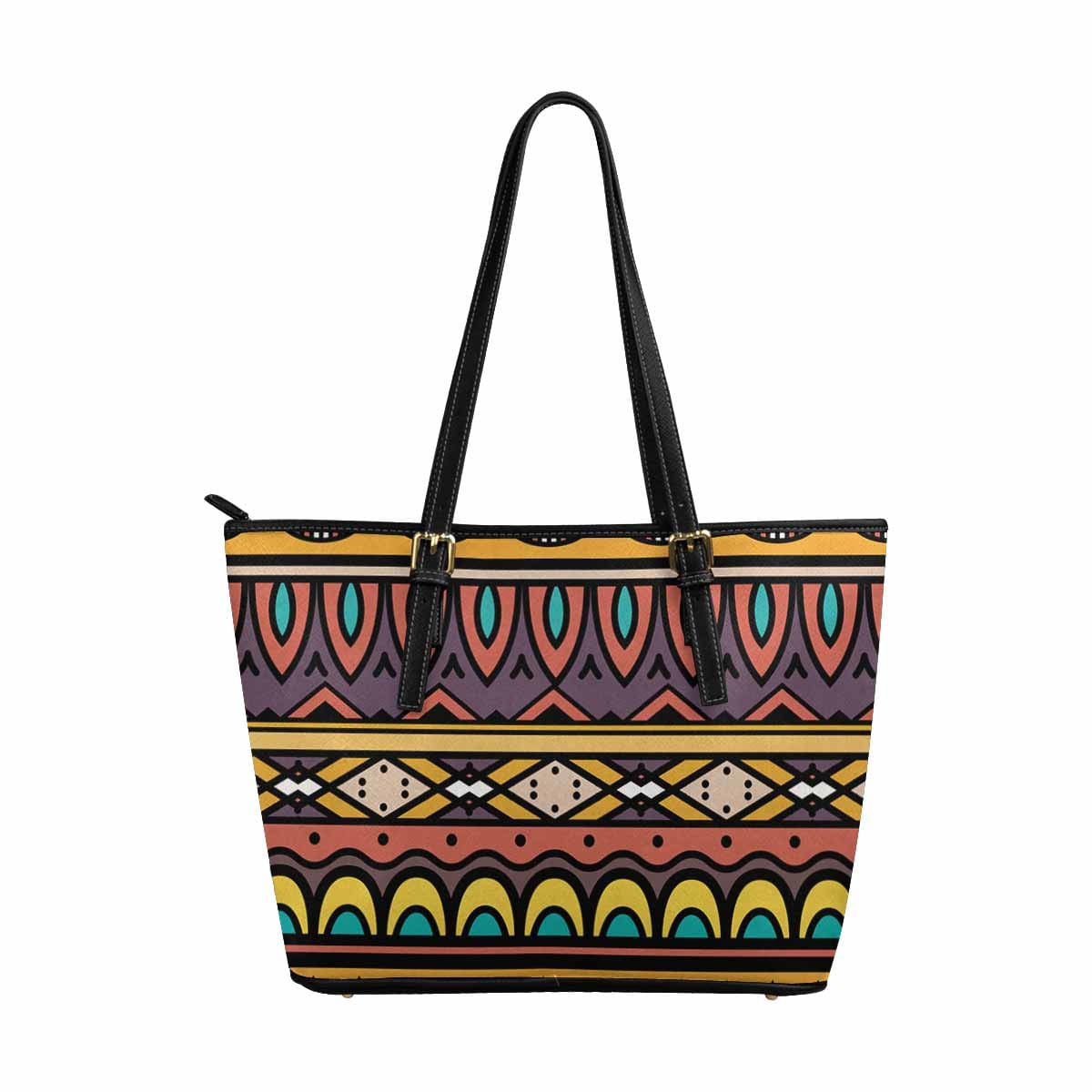 Large Leather Tote Shoulder Bag - Bohemian Multicolor Illustration-0