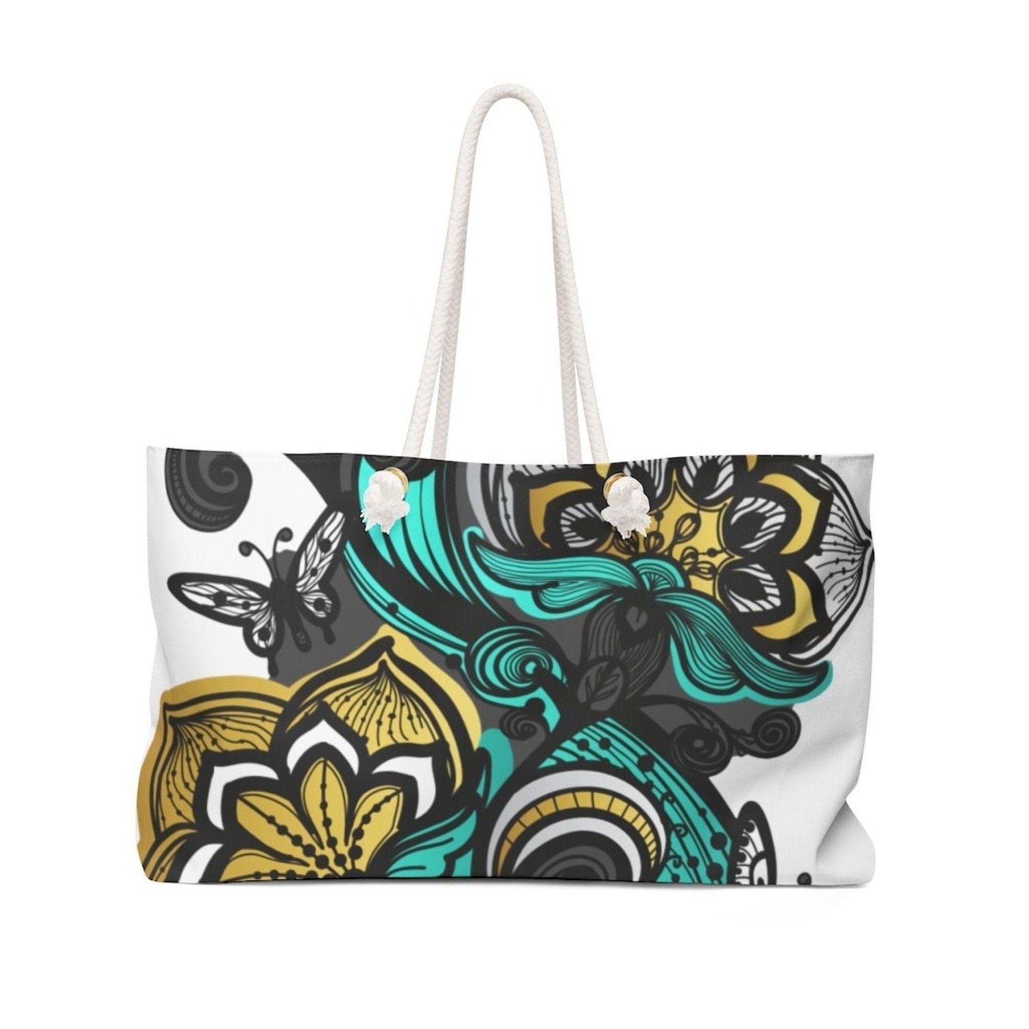 Butterfly Floral Green Handbag, Weekender Tote Bag-0