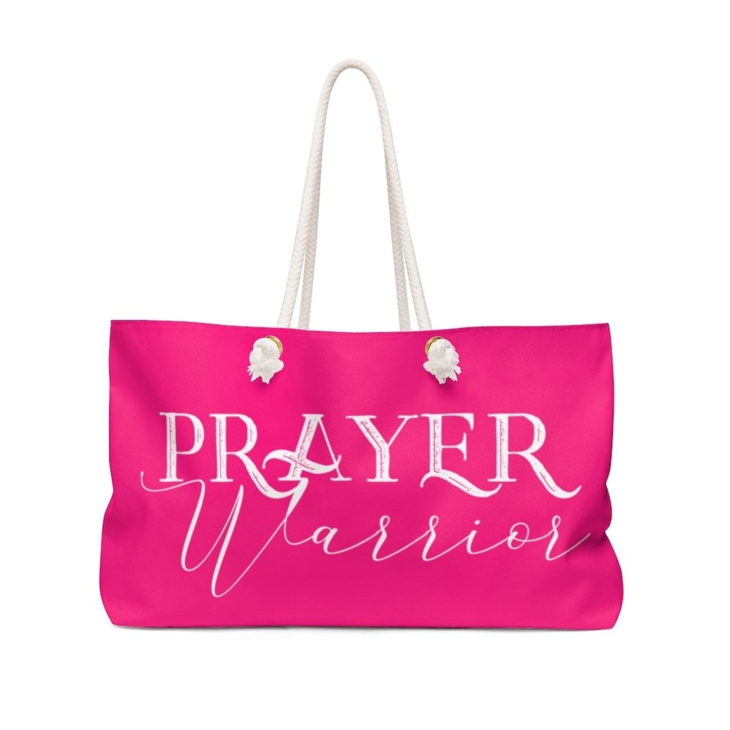 Weekender Tote Bag, Pink And White Prayer Warrior-1