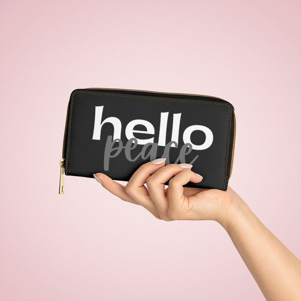 Womens Wallet, Zip Purse, Black &amp; White Hello Peace-2