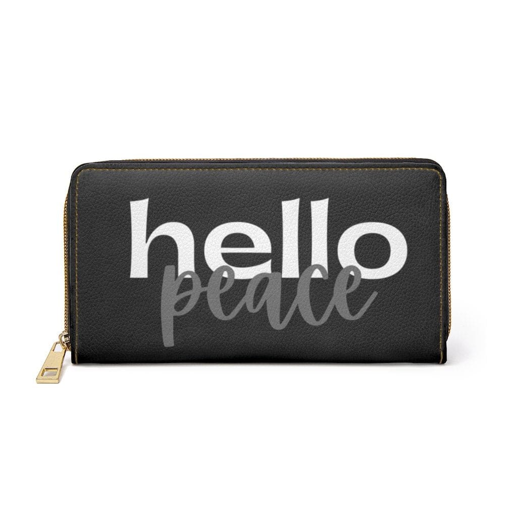 Womens Wallet, Zip Purse, Black &amp; White Hello Peace-0