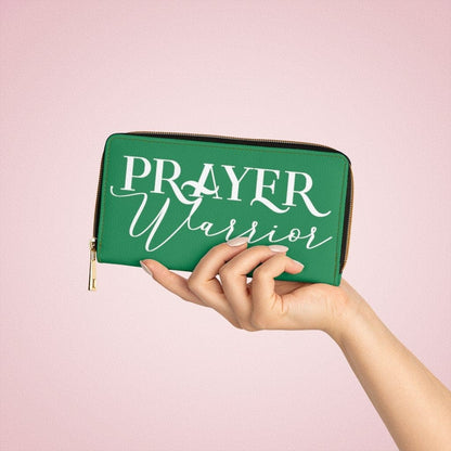 Womens Wallet, Zip Purse, Green &amp; White Prayer Warrior-2