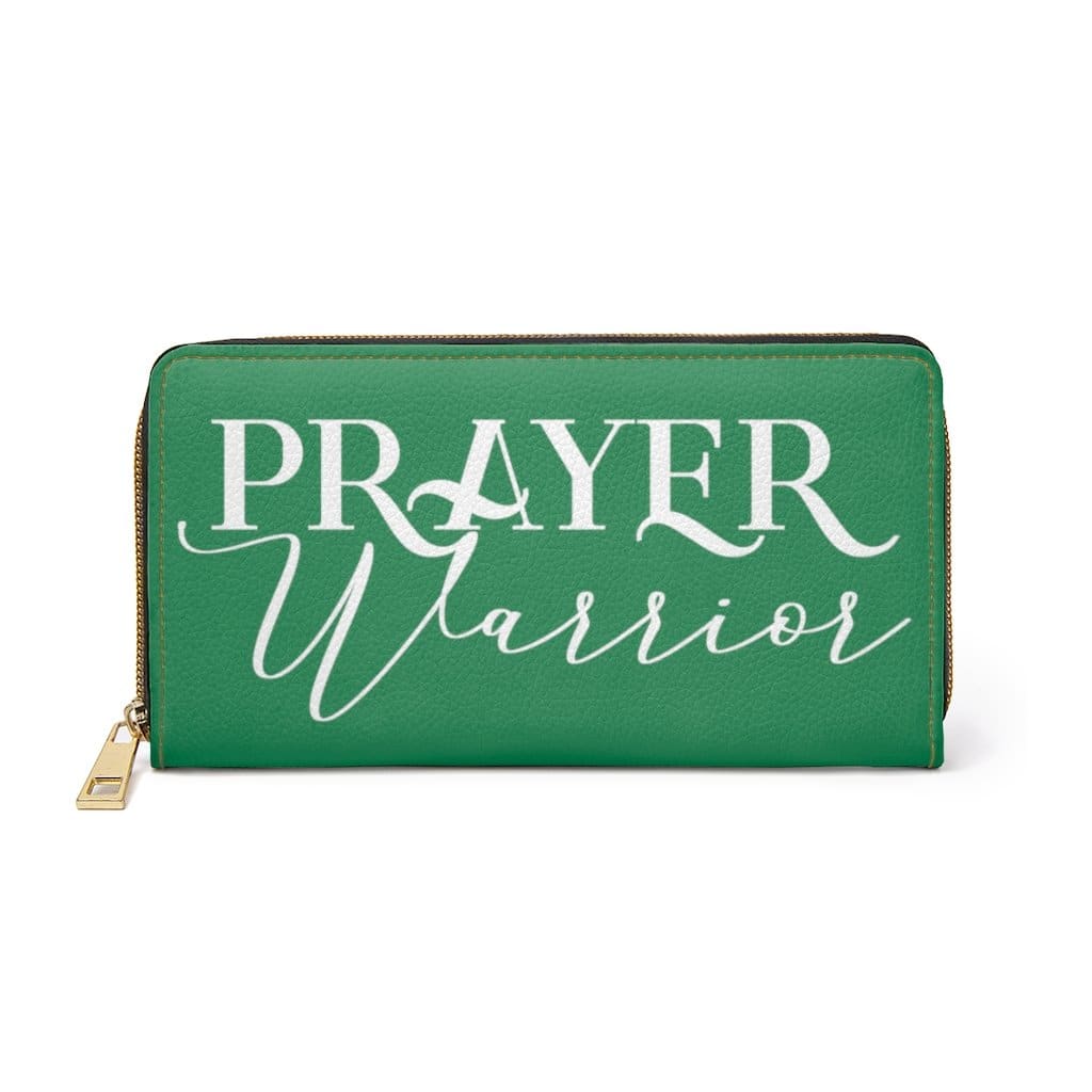 Womens Wallet, Zip Purse, Green &amp; White Prayer Warrior-0